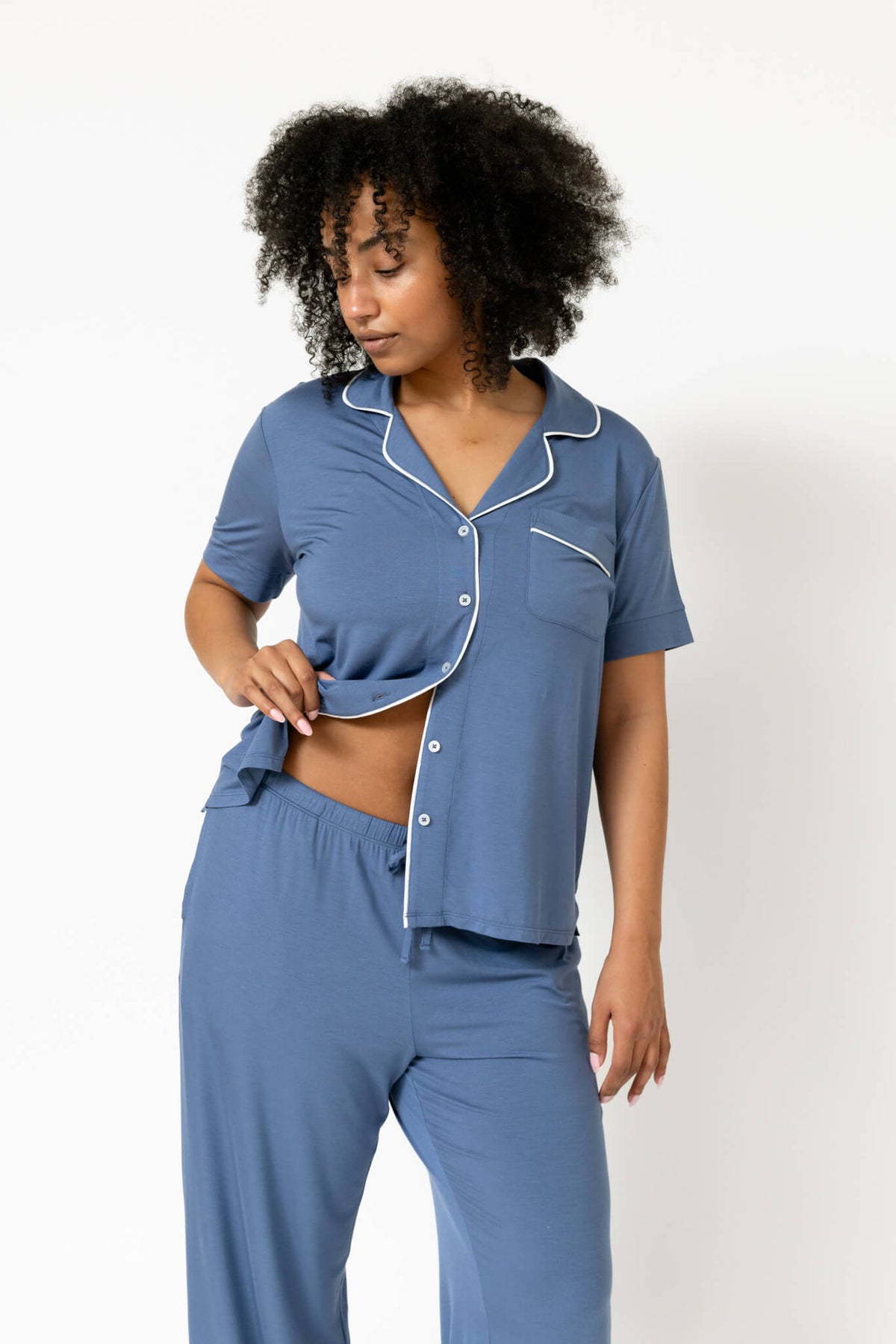 Drier Nights Button-Down Sleep Tee & Pant with Pockets Set