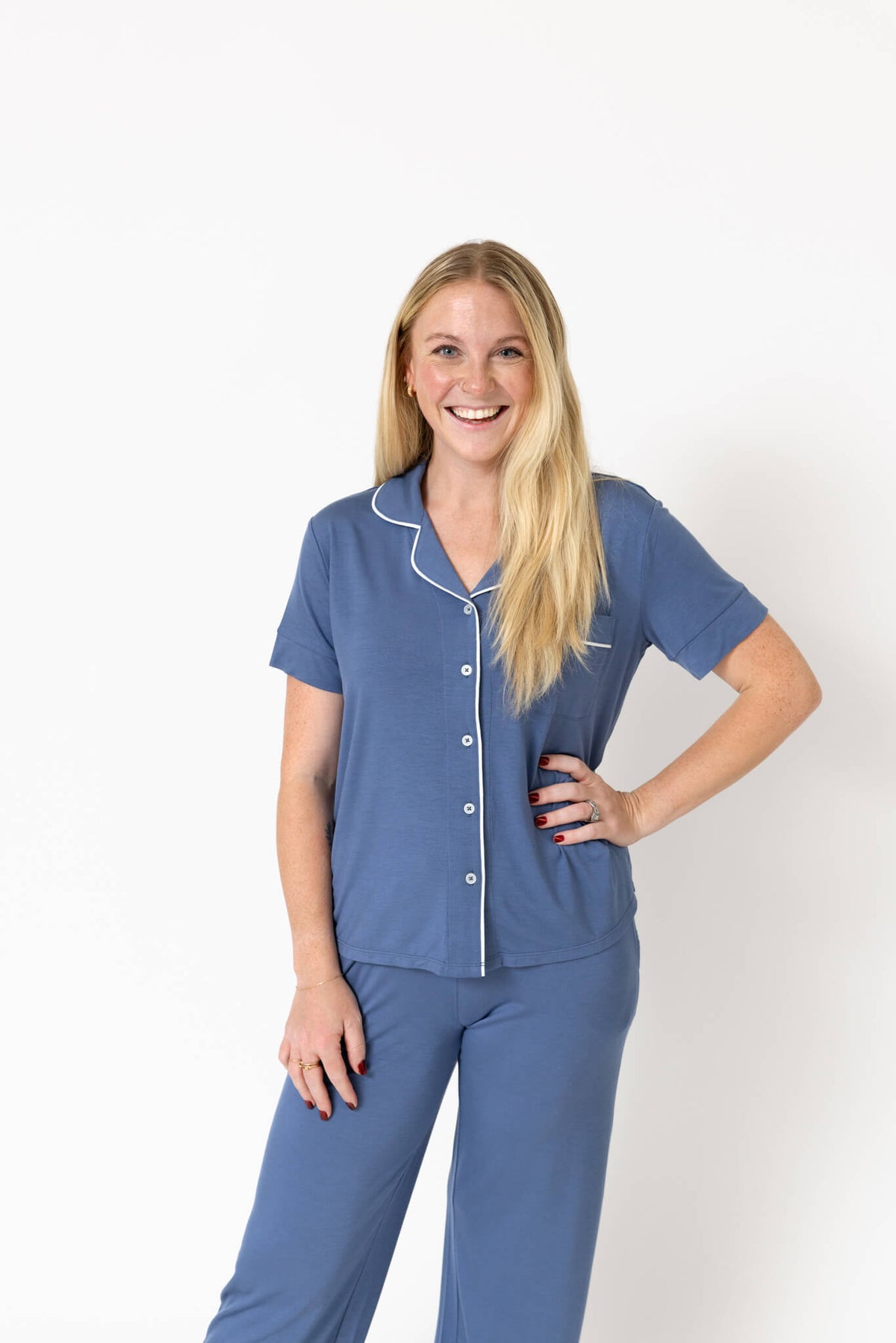 Drier Nights Button-Down Sleep Tee & Pant with Pockets Set