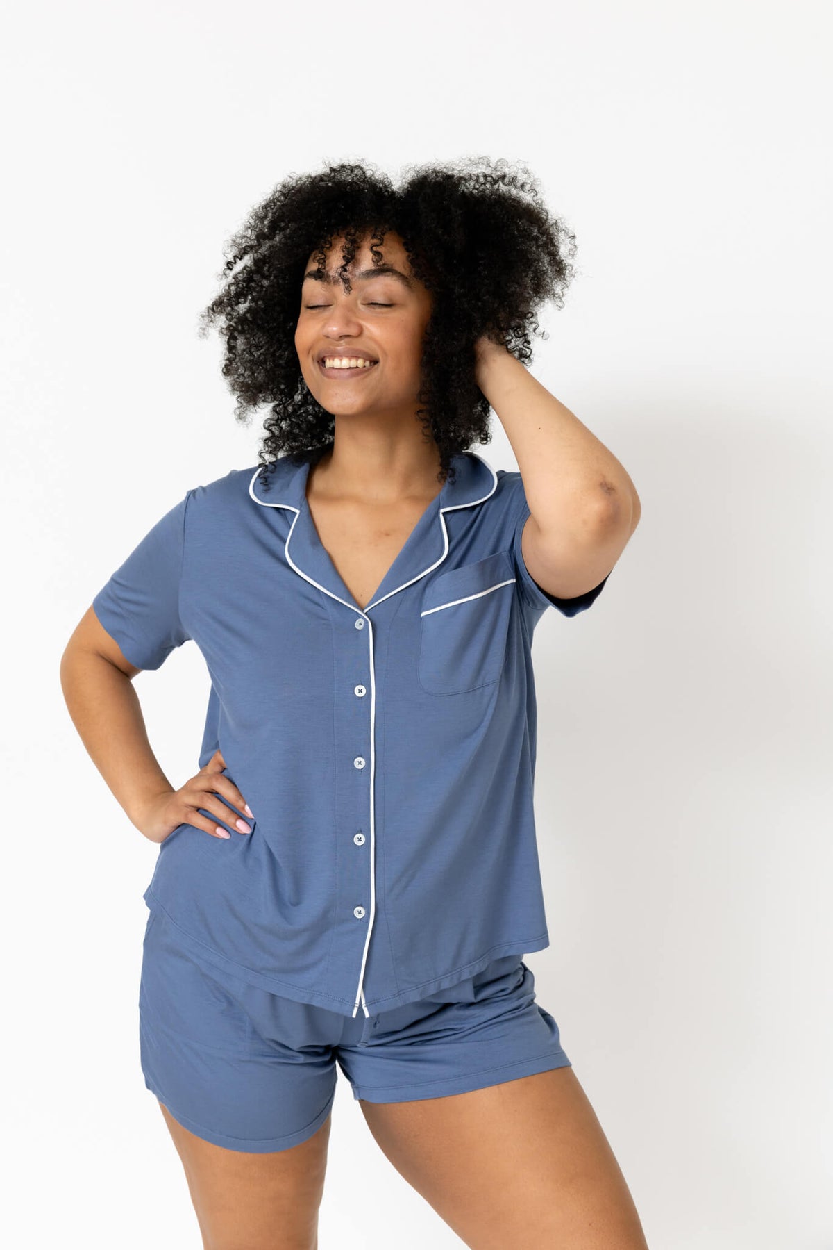 Drier Nights Button-Down Sleep Tee & Short with Pockets Set