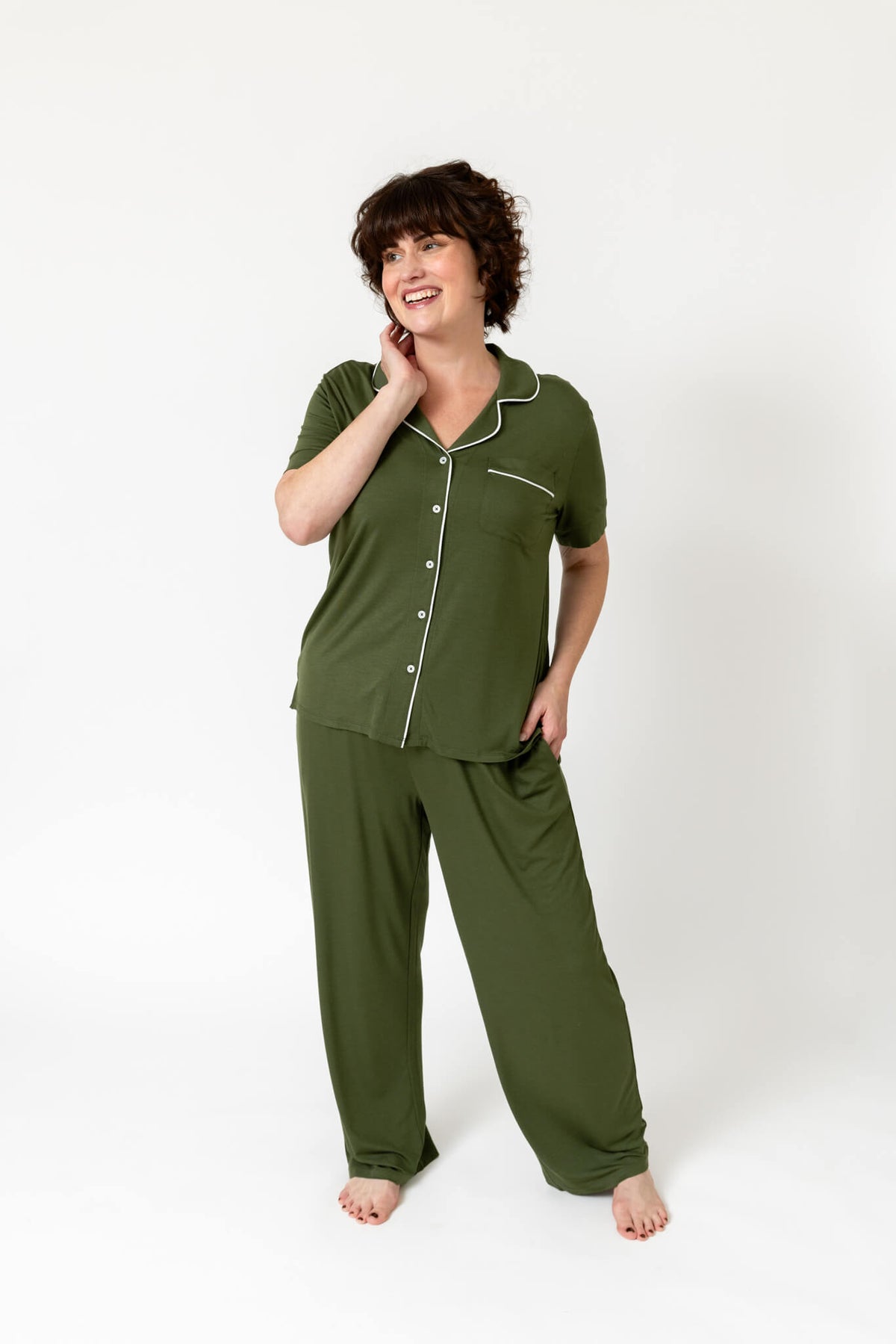 Drier Nights Button-Down Sleep Tee & Pant with Pockets Set