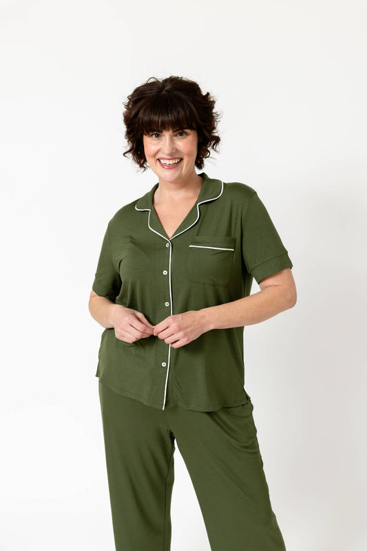Drier Nights Button-Down Sleep Tee & Pant with Pockets Set